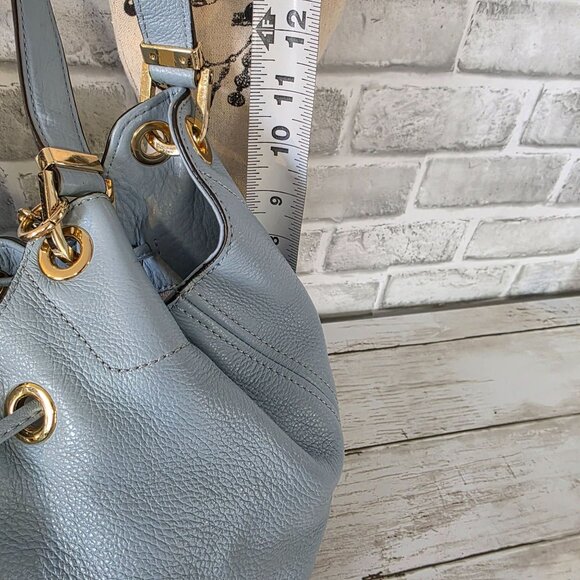 Michael Kors Camden Pebbled Leather Drawstring Bag Light Blue Tasseled Classic - Picture 9 of 12